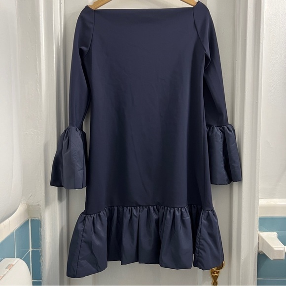 Chiara Boni Maldina Bell-Sleeve Ruffle Dress, Navy Blue 42 (6) - Picture 3 of 5